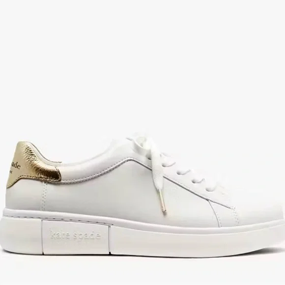 NWT KATE SPADE LIFT OPTIC WHITE WITH GOLD SNEAKER SIZE 7.5 - Picture 2 of 12